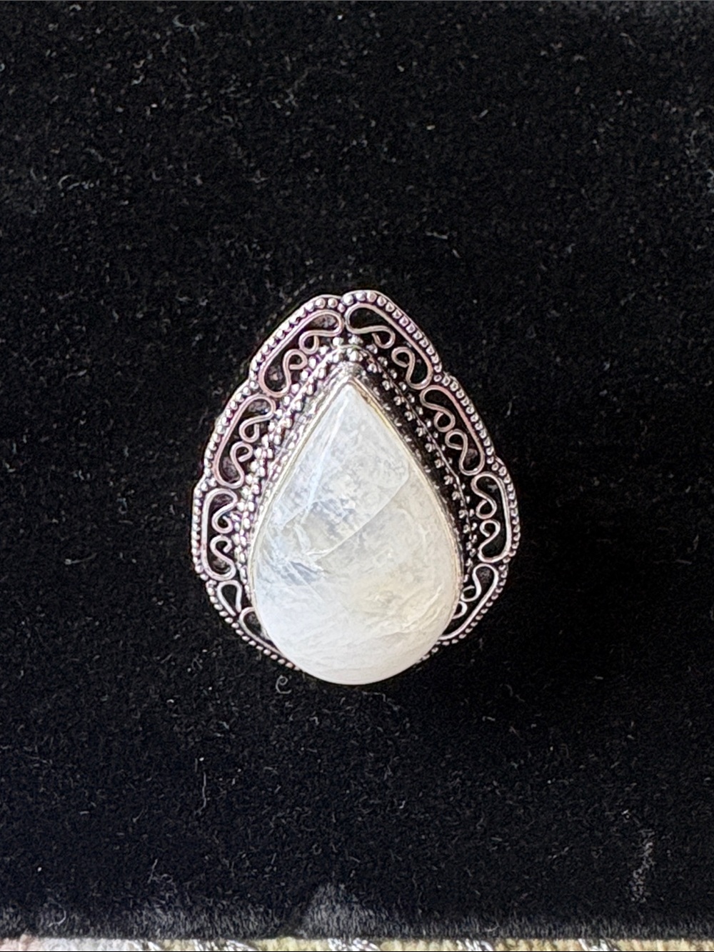 Teardrop moonstone Filigree Statement Ring